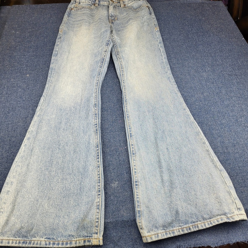 Rock & Roll Denim Womens High Rise Flare Star Back Pocket Jeans Light Wash 27x34